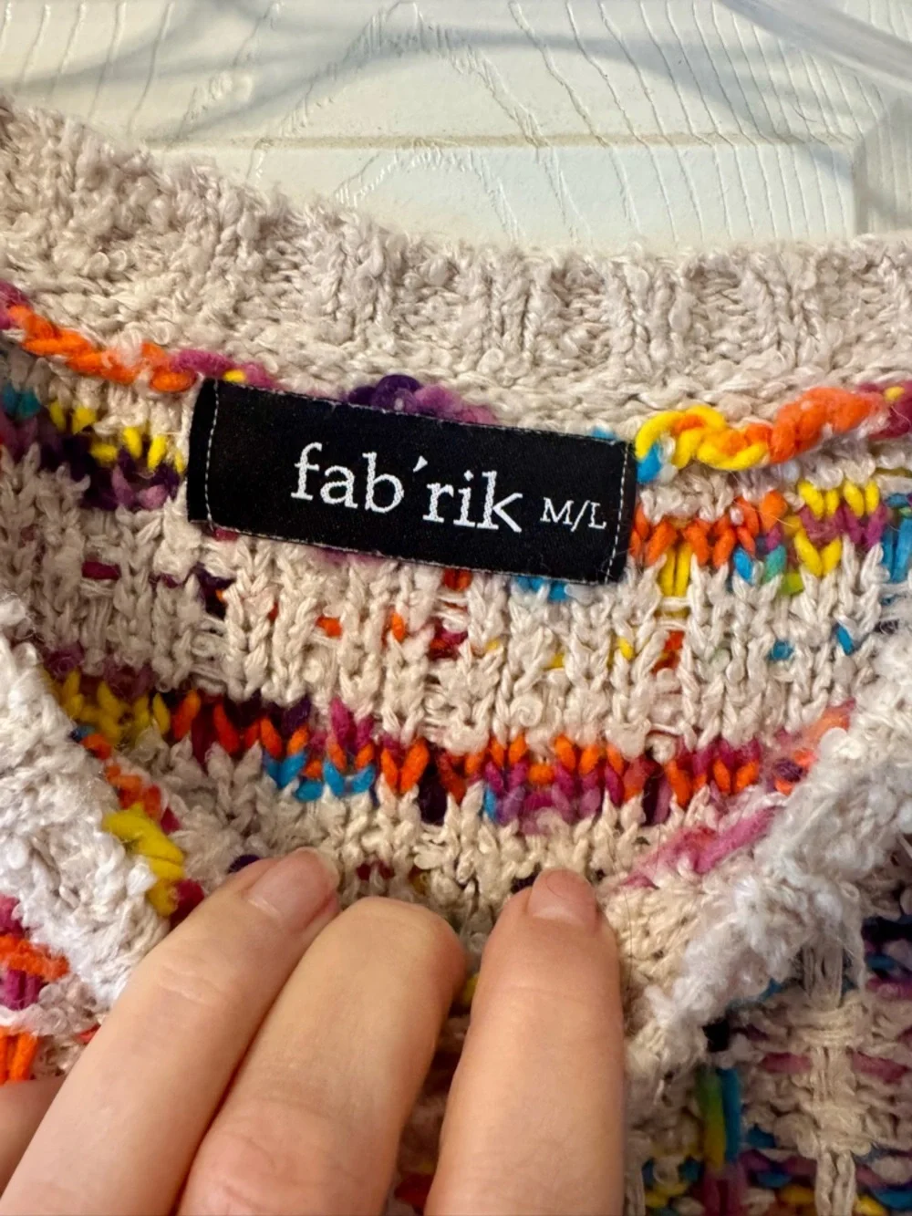 fab'rik Cream Multicolor Woven Crewneck Sweater - Picture 3 of 6
